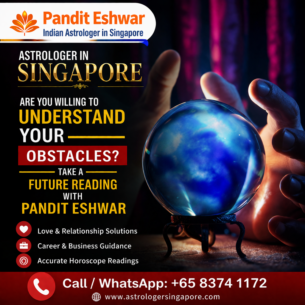 Personalized Astrology Consultation in Singapore Every individual has a unique life path, and astrology can help in understanding it better. Pandit Eshwar offers personalized astrology consultations in Singapore to address specific problems and concerns. Whether you are facing issues related to love, marriage, career, family, or finances, his consultation is tailored to your needs. He takes time to understand your situation and provides guidance that is practical and easy to implement. This personalized approach ensures that you receive solutions that are relevant to your life. Many clients appreciate his supportive and understanding nature, which makes them feel comfortable during consultations.