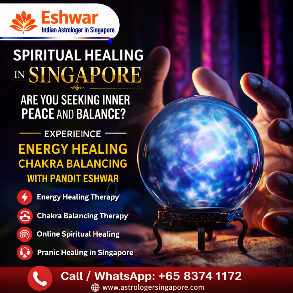 Spiritual Healing in Singapore – Pandit Eshwar Trusted Spiritual Healing in Singapore for Inner Peace and Balance In today’s fast-paced lifestyle, many people experience stress, negativity, and emotional imbalance. Spiritual Healing in Singapore by Pandit Eshwar offers a natural way to restore inner peace and mental clarity. With years of experience, he provides guidance that helps individuals overcome negative thoughts, emotional struggles, and life challenges. His approach focuses on balancing mind, body, and energy to create a positive and peaceful life. Many people in Singapore trust his spiritual healing sessions for gaining clarity, emotional strength, and overall well-being.