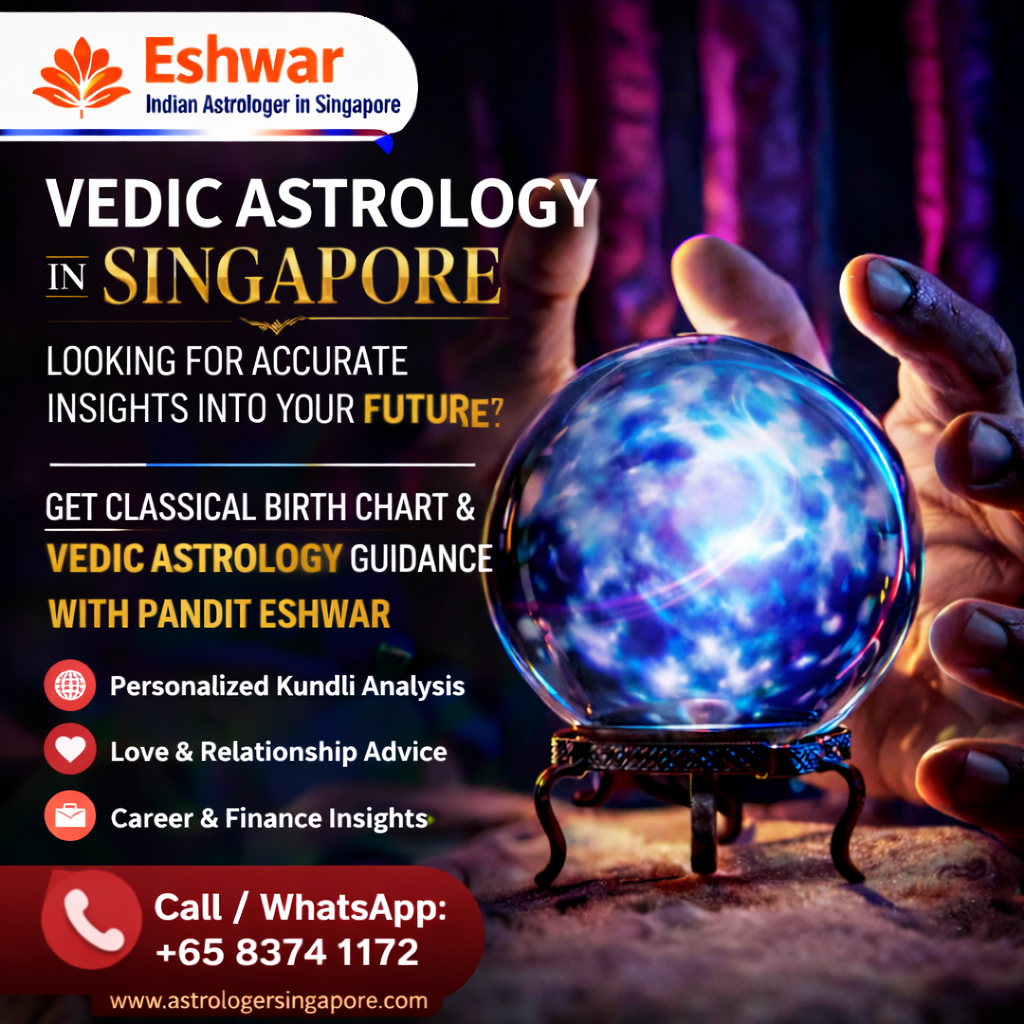 Book Your Vedic Astrology Consultation in Singapore Today If you are looking for reliable and accurate Vedic Astrology in Singapore, Pandit Eshwar is here to guide you. His experience and practical approach make him a trusted choice for many individuals. Whether you need help with love, career, finances, or future predictions, his consultation provides clear and effective guidance. Take the first step towards a better future by booking your consultation today. With the right insights and direction, you can achieve success, happiness, and peace in your life. 📞 Call / WhatsApp: +65 8374 1172 🌐 Website: astrologersingapore.com
