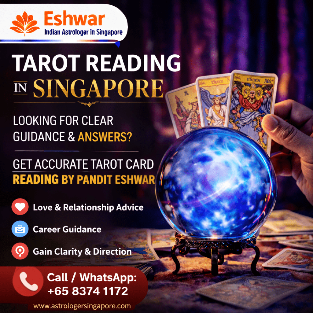 In a fast-paced city like Singapore, people often look for quick yet reliable guidance. Tarot reading offers exactly that by providing instant insights and direction. Pandit Eshwar’s tarot reading services are designed to help you understand challenges and opportunities ahead. With clear interpretations and practical guidance, you can take control of your life and move forward with confidence. If you are searching for accurate tarot reading in Singapore, Pandit Eshwar is a reliable name to consider. For those who prefer convenience, online tarot reading in Singapore is also available. You can connect from anywhere and receive the same level of guidance as an in-person session. This makes it easier for individuals with busy schedules to access professional tarot reading services. By choosing Pandit Eshwar, you are opting for experience, clarity, and a supportive approach to understanding your life path. 👉 For more details, visit: https://astrologersingapore.com/tarot-reading-in-singapore/