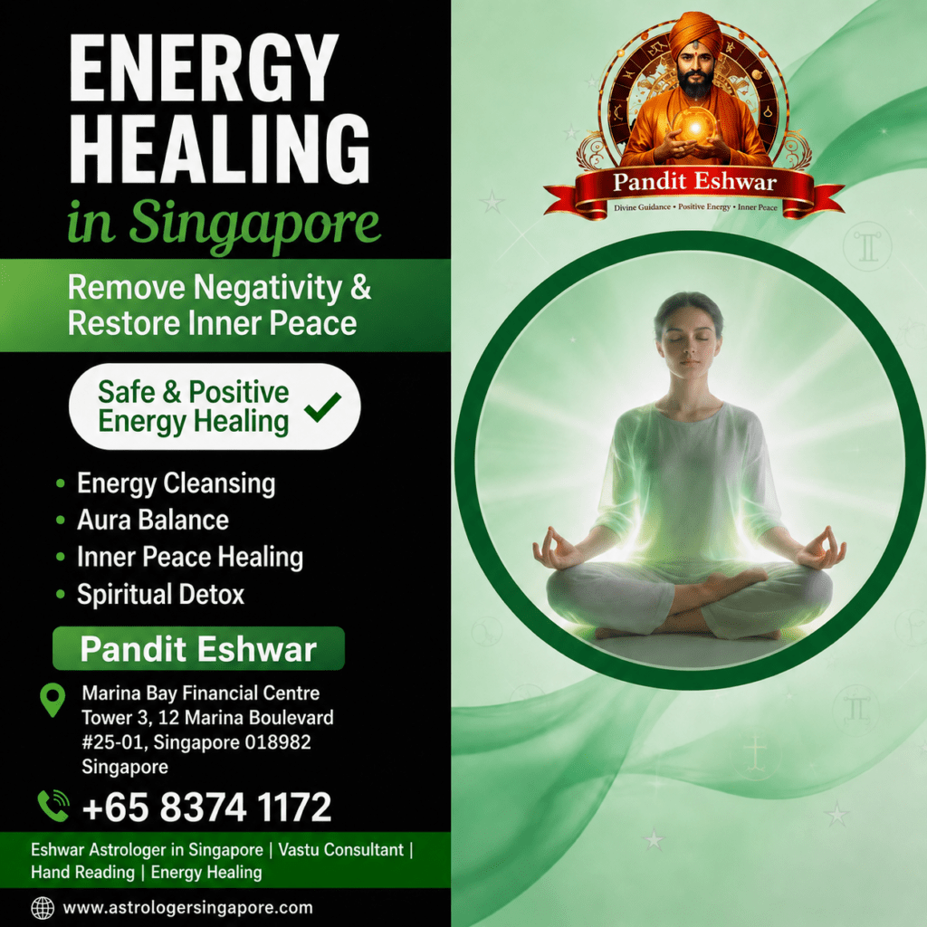Energy Healing in Singapore – Restore Balance, Positivity, and Inner Peace with Pandit Eshwar Energy Healing in Singapore is becoming increasingly popular among individuals seeking emotional balance, spiritual wellness, mental clarity, and positive life transformation. In today's fast-paced world, many people experience stress, anxiety, negative energy, emotional blockages, and spiritual imbalance. Through professional Energy Healing in Singapore, Pandit Eshwar helps individuals cleanse negative energies, restore inner peace, and enhance overall well-being. Pandit Eshwar is a trusted spiritual healer offering powerful Energy Healing Services in Singapore for people facing personal, relationship, career, financial, and emotional challenges. With years of experience in spiritual practices and holistic healing, he provides customized healing sessions designed to restore positive vibrations and promote mental and emotional harmony. What is Energy Healing? Energy Healing is a spiritual and holistic practice that works with the body's natural energy fields. It aims to remove energy blockages, cleanse negative vibrations, and restore the free flow of positive energy throughout the body. When energy becomes blocked due to stress, emotional trauma, negative thoughts, or external influences, it can affect physical health, emotional stability, and spiritual growth. Professional Energy Healing in Singapore helps restore balance by aligning the body's energy centers and promoting positive life energy. Many individuals seek spiritual energy healing, aura healing, and chakra balancing to overcome emotional stress and achieve a peaceful state of mind. Benefits of Energy Healing in Singapore People choose Energy Healing in Singapore for various reasons. Some of the major benefits include: Removal of negative energy Aura cleansing and aura balancing Chakra healing and chakra balancing Stress and anxiety relief Emotional healing and trauma recovery Improved mental clarity and focus Enhanced spiritual growth Positive energy attraction Better sleep and relaxation Increased confidence and motivation Relationship healing and emotional balance Inner peace and spiritual wellness With professional Energy Cleansing in Singapore, individuals often experience renewed energy, improved positivity, and greater emotional stability. Energy Cleansing in Singapore Negative energy can accumulate through stressful environments, emotional conflicts, toxic relationships, and daily life challenges. Energy Cleansing in Singapore focuses on removing unwanted vibrations and restoring positivity. Pandit Eshwar performs effective negative energy removal, helping clients release emotional burdens and energetic blockages. Through spiritual techniques and healing practices, he assists individuals in creating a healthier and more positive energetic environment. If you constantly feel drained, emotionally exhausted, or surrounded by negativity, Energy Cleansing Services in Singapore may help restore your inner strength and vitality. Aura Healing and Aura Balance in Singapore The aura is the energetic field that surrounds every individual. A weak or disturbed aura can affect emotional well-being, confidence, and personal growth. Aura Healing in Singapore helps strengthen and balance this energy field. Pandit Eshwar offers specialized Aura Balancing in Singapore to help individuals remove energetic disturbances and improve their spiritual protection. A healthy aura can enhance positivity, emotional stability, and overall happiness. Benefits of Aura Healing Singapore include: Stronger positive energy Improved emotional health Better relationships Increased self-confidence Spiritual protection from negative influences Chakra Healing in Singapore Chakras are energy centers within the body that regulate physical, emotional, and spiritual health. Blocked chakras can create stress, anxiety, emotional imbalance, and lack of motivation. Chakra Healing in Singapore helps restore balance to these energy centers and encourages the free flow of positive energy. Pandit Eshwar provides effective Chakra Balancing Services in Singapore to support emotional healing, spiritual growth, and personal transformation. Common benefits of chakra healing include: Emotional stability Mental clarity Better concentration Increased positivity Enhanced spiritual awareness Spiritual Healing in Singapore Many people seek Spiritual Healing in Singapore when they feel disconnected, overwhelmed, or emotionally burdened. Spiritual healing focuses on restoring harmony between the mind, body, and soul. Pandit Eshwar offers professional Spiritual Energy Healing in Singapore to help individuals overcome emotional pain, negative thoughts, and spiritual blockages. His healing sessions are designed to promote inner peace, self-discovery, and positive transformation. Whether you are dealing with stress, relationship issues, career challenges, or emotional difficulties, Spiritual Healing Services in Singapore can provide valuable support and guidance. Inner Peace Healing and Emotional Healing Modern lifestyles often lead to emotional stress, anxiety, and mental exhaustion. Inner Peace Healing in Singapore helps individuals reconnect with their inner selves and achieve a state of calm and balance. Pandit Eshwar specializes in Emotional Healing, helping clients release emotional pain and overcome negative experiences. Through personalized healing techniques, he assists individuals in finding peace, clarity, and renewed confidence. Many clients report feeling lighter, more positive, and emotionally balanced after receiving professional Energy Healing Sessions in Singapore. Safe and Positive Energy Healing in Singapore Safety and authenticity are essential when choosing a healer. Pandit Eshwar is known for providing Safe and Positive Energy Healing in Singapore, focusing on genuine spiritual wellness and holistic healing practices. His approach combines traditional spiritual wisdom with modern energy healing techniques to deliver effective and meaningful results. Every session is customized according to the individual's unique needs and concerns. Whether you seek Aura Healing, Energy Cleansing, Chakra Balancing, or Spiritual Healing, Pandit Eshwar offers compassionate guidance and professional support throughout the healing process. Why Choose Pandit Eshwar for Energy Healing in Singapore? Pandit Eshwar is recognized as one of the trusted providers of Energy Healing in Singapore. His dedication to helping individuals achieve emotional wellness, spiritual growth, and positive transformation has earned him a strong reputation among clients. Reasons to choose Pandit Eshwar: Years of experience in spiritual healing Personalized healing sessions Expertise in aura balancing and chakra healing Focus on positive energy restoration Professional and confidential consultations Holistic approach to spiritual wellness Effective negative energy removal techniques His mission is to help people experience greater happiness, peace, positivity, and spiritual fulfillment through authentic Energy Healing Services in Singapore. Contact Pandit Eshwar for Energy Healing in Singapore If you are looking for trusted Energy Healing in Singapore, professional Aura Healing, Energy Cleansing, Spiritual Healing, or Chakra Balancing, Pandit Eshwar can help you restore positivity and inner peace. Experience the benefits of Energy Healing Singapore, Spiritual Energy Healing Singapore, Aura Balance Singapore, Positive Energy Healing Singapore, Inner Peace Healing Singapore, and Holistic Healing Singapore with expert guidance from Pandit Eshwar. Take the first step toward a balanced, peaceful, and positive life with professional Energy Healing in Singapore today.