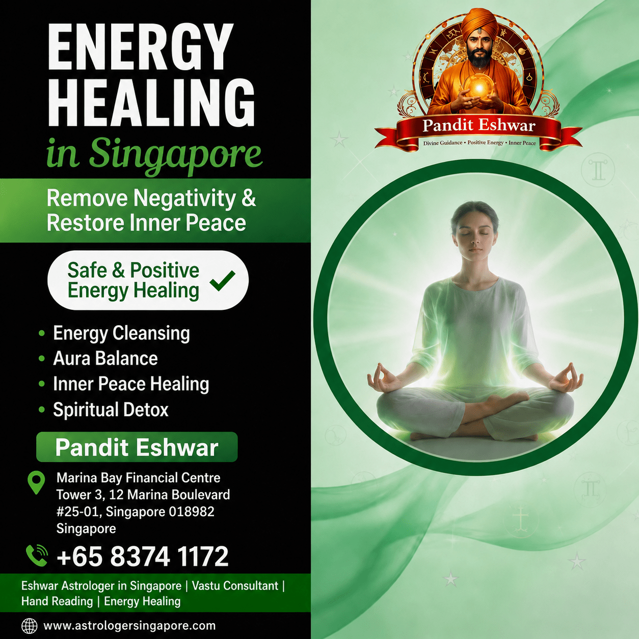 Energy Healing in Singapore – Restore Balance, Positivity, and Inner Peace with Pandit Eshwar Energy Healing in Singapore is becoming increasingly popular among individuals seeking emotional balance, spiritual wellness, mental clarity, and positive life transformation. In today's fast-paced world, many people experience stress, anxiety, negative energy, emotional blockages, and spiritual imbalance. Through professional Energy Healing in Singapore, Pandit Eshwar helps individuals cleanse negative energies, restore inner peace, and enhance overall well-being. Pandit Eshwar is a trusted spiritual healer offering powerful Energy Healing Services in Singapore for people facing personal, relationship, career, financial, and emotional challenges. With years of experience in spiritual practices and holistic healing, he provides customized healing sessions designed to restore positive vibrations and promote mental and emotional harmony. What is Energy Healing? Energy Healing is a spiritual and holistic practice that works with the body's natural energy fields. It aims to remove energy blockages, cleanse negative vibrations, and restore the free flow of positive energy throughout the body. When energy becomes blocked due to stress, emotional trauma, negative thoughts, or external influences, it can affect physical health, emotional stability, and spiritual growth. Professional Energy Healing in Singapore helps restore balance by aligning the body's energy centers and promoting positive life energy. Many individuals seek spiritual energy healing, aura healing, and chakra balancing to overcome emotional stress and achieve a peaceful state of mind. Benefits of Energy Healing in Singapore People choose Energy Healing in Singapore for various reasons. Some of the major benefits include: Removal of negative energy Aura cleansing and aura balancing Chakra healing and chakra balancing Stress and anxiety relief Emotional healing and trauma recovery Improved mental clarity and focus Enhanced spiritual growth Positive energy attraction Better sleep and relaxation Increased confidence and motivation Relationship healing and emotional balance Inner peace and spiritual wellness With professional Energy Cleansing in Singapore, individuals often experience renewed energy, improved positivity, and greater emotional stability. Energy Cleansing in Singapore Negative energy can accumulate through stressful environments, emotional conflicts, toxic relationships, and daily life challenges. Energy Cleansing in Singapore focuses on removing unwanted vibrations and restoring positivity. Pandit Eshwar performs effective negative energy removal, helping clients release emotional burdens and energetic blockages. Through spiritual techniques and healing practices, he assists individuals in creating a healthier and more positive energetic environment. If you constantly feel drained, emotionally exhausted, or surrounded by negativity, Energy Cleansing Services in Singapore may help restore your inner strength and vitality. Aura Healing and Aura Balance in Singapore The aura is the energetic field that surrounds every individual. A weak or disturbed aura can affect emotional well-being, confidence, and personal growth. Aura Healing in Singapore helps strengthen and balance this energy field. Pandit Eshwar offers specialized Aura Balancing in Singapore to help individuals remove energetic disturbances and improve their spiritual protection. A healthy aura can enhance positivity, emotional stability, and overall happiness. Benefits of Aura Healing Singapore include: Stronger positive energy Improved emotional health Better relationships Increased self-confidence Spiritual protection from negative influences Chakra Healing in Singapore Chakras are energy centers within the body that regulate physical, emotional, and spiritual health. Blocked chakras can create stress, anxiety, emotional imbalance, and lack of motivation. Chakra Healing in Singapore helps restore balance to these energy centers and encourages the free flow of positive energy. Pandit Eshwar provides effective Chakra Balancing Services in Singapore to support emotional healing, spiritual growth, and personal transformation. Common benefits of chakra healing include: Emotional stability Mental clarity Better concentration Increased positivity Enhanced spiritual awareness Spiritual Healing in Singapore Many people seek Spiritual Healing in Singapore when they feel disconnected, overwhelmed, or emotionally burdened. Spiritual healing focuses on restoring harmony between the mind, body, and soul. Pandit Eshwar offers professional Spiritual Energy Healing in Singapore to help individuals overcome emotional pain, negative thoughts, and spiritual blockages. His healing sessions are designed to promote inner peace, self-discovery, and positive transformation. Whether you are dealing with stress, relationship issues, career challenges, or emotional difficulties, Spiritual Healing Services in Singapore can provide valuable support and guidance. Inner Peace Healing and Emotional Healing Modern lifestyles often lead to emotional stress, anxiety, and mental exhaustion. Inner Peace Healing in Singapore helps individuals reconnect with their inner selves and achieve a state of calm and balance. Pandit Eshwar specializes in Emotional Healing, helping clients release emotional pain and overcome negative experiences. Through personalized healing techniques, he assists individuals in finding peace, clarity, and renewed confidence. Many clients report feeling lighter, more positive, and emotionally balanced after receiving professional Energy Healing Sessions in Singapore. Safe and Positive Energy Healing in Singapore Safety and authenticity are essential when choosing a healer. Pandit Eshwar is known for providing Safe and Positive Energy Healing in Singapore, focusing on genuine spiritual wellness and holistic healing practices. His approach combines traditional spiritual wisdom with modern energy healing techniques to deliver effective and meaningful results. Every session is customized according to the individual's unique needs and concerns. Whether you seek Aura Healing, Energy Cleansing, Chakra Balancing, or Spiritual Healing, Pandit Eshwar offers compassionate guidance and professional support throughout the healing process. Why Choose Pandit Eshwar for Energy Healing in Singapore? Pandit Eshwar is recognized as one of the trusted providers of Energy Healing in Singapore. His dedication to helping individuals achieve emotional wellness, spiritual growth, and positive transformation has earned him a strong reputation among clients. Reasons to choose Pandit Eshwar: Years of experience in spiritual healing Personalized healing sessions Expertise in aura balancing and chakra healing Focus on positive energy restoration Professional and confidential consultations Holistic approach to spiritual wellness Effective negative energy removal techniques His mission is to help people experience greater happiness, peace, positivity, and spiritual fulfillment through authentic Energy Healing Services in Singapore. Contact Pandit Eshwar for Energy Healing in Singapore If you are looking for trusted Energy Healing in Singapore, professional Aura Healing, Energy Cleansing, Spiritual Healing, or Chakra Balancing, Pandit Eshwar can help you restore positivity and inner peace. Experience the benefits of Energy Healing Singapore, Spiritual Energy Healing Singapore, Aura Balance Singapore, Positive Energy Healing Singapore, Inner Peace Healing Singapore, and Holistic Healing Singapore with expert guidance from Pandit Eshwar. Take the first step toward a balanced, peaceful, and positive life with professional Energy Healing in Singapore today.