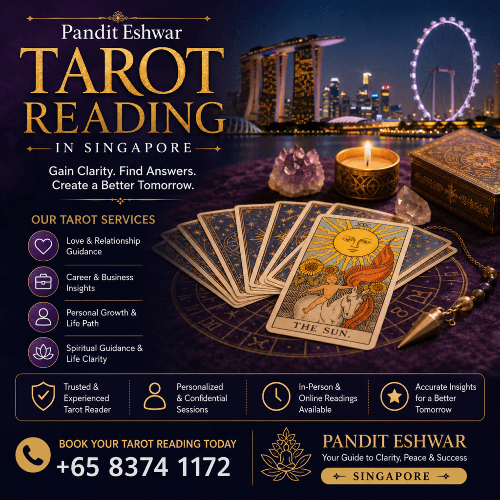 Trusted Tarot Reading in Singapore for Love, Career & Life Guidance Tarot Card Reading in Singapore for Love & Relationships Career & Business Tarot Reading in Singapore Personal Guidance Through Tarot Reading Why Choose Pandit Eshwar for Tarot Reading in Singapore? Online Tarot Reading in Singapore How Does a Tarot Reading Work? Book a Tarot Reading in Singapore with Pandit Eshwar Frequently Asked Questions About Tarot Reading in Singapore